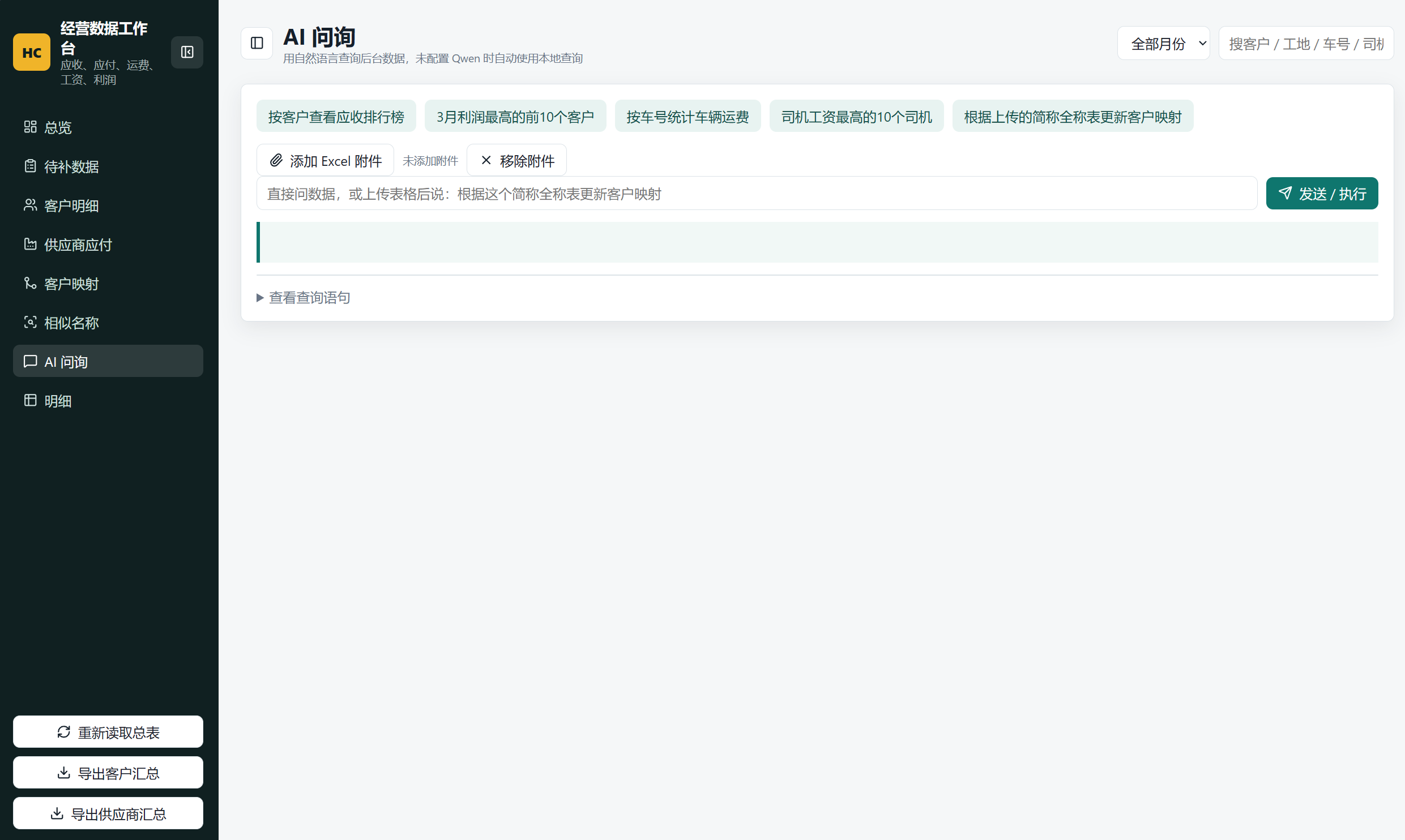 贸易经营数据工作台看板截图